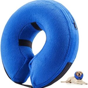 E-KOMG Dog Cone After Surgery, Protective Inflatable Collar, Blow Up Dog Collar, Pet Recovery Collar for Dogs and Cats Soft (Large(12"-18"), Blue)