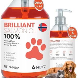 Salmon Oil for Dogs - Healthy Skin & Coat, All Natural Norwegian Fish Oil Food Supplement for Pets, Omega 3 EPA DHA, Ideal for Shedding, Allergy, Itching, Dry Skin, Joint & Bone Health - 16.9 Oz