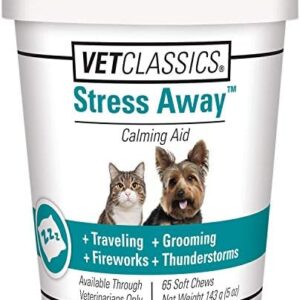 Vet Classics Stress Away Calming, Anxiety Aid for Dogs and Cats – Soft Chew Pet Health Supplement for Dogs, and Cats - Melatonin, Ginger – 65 Soft Chews