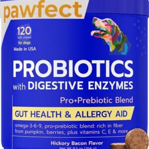 Pet Probiotics for Dogs & Digestive Enzymes for Dogs | Gut Health & Digestive Function Support | Pumpkin & Omega | Prebiotic Supplement Chews