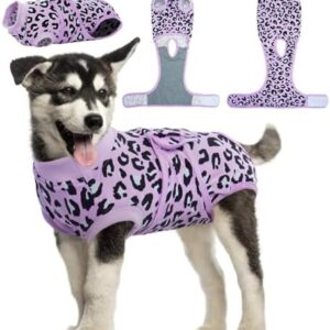 Kuoser Dog Recovery Suit for Dogs After Surgery,Professional Surgical Onesie for Female Male Dogs Spay Neuter,Soft Dog Surgery Suit Bodysuit for Abdominal Wounds Skin Disease,Purple Leopard S
