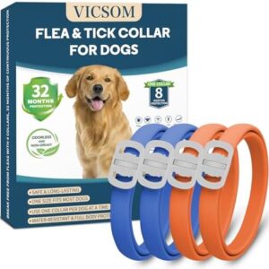 4 Pack Flea Collar for Dogs, 32 Months Flea and Tick Prevention for Dogs, Waterproof Dog Flea Collar, Dog Flea and Tick Treatment, Adjustable Flea and Tick Collar for Dogs Puppy -Blue & Orange