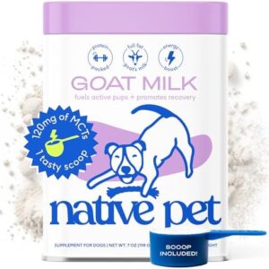 Native Pet Goat Milk for Dogs - Organic Goat Milk Powder for Dogs and Cats - Puppy Formula Dairy Replacement Packed with Protein & Vitamins for Immunity, Recovery & Growth for Active Pups - 60 Scoops