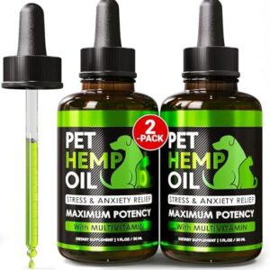Hemp Oil for Dogs and Cats - Organic Hemp Oil Drops for Anxiety Relief, Stress,Pain, Calming, Sleep, Arthritis - Hip and Joint Support - Skin Health, Anti-Inflammatory - Omega 3-6-9 Pet Drops (2 Pack)