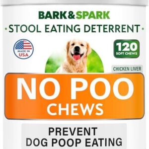 BARK&SPARK NO Poo Treats - Prevent Dog Poop Eating - Coprophagia Treatment - Stool Eating Deterrent - Probiotics & Enzymes - Digestive Health + Breath Aid - 120 Soft Chews - USA Made - Liver