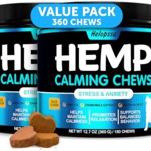 Hemp Calming Chews for Dogs with Anxiety and Stress - 360 Soft Dog Calming Treats - Dog Anxiety Relief - Storms, Fireworks, Thunder, Barking, Separation Aid - Valerian Root - L-Tryptophan - Hemp Oil