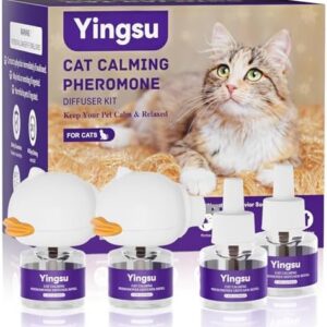 Cat Calming Diffuser, Effective Therapet MD Cat Diffuser, Relaxing Cat Calming Pheromone Diffuser for Cat Anxiety Relief Reduce Stress Fighting Scratching, 2 Diffusers 4 Refills