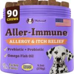 Natural Dog Company Aller-Immune Chews, Allergy Relief & Immune Support for Dogs, Itch Relief, Skin, Coat & Gut Health with Probiotics, Colostrum & Salmon Oil, Grain-Free Dog Supplement - 90 Chews