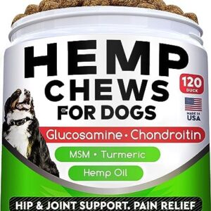 Hemp Chews for Dogs - Glucosamine Chondroitin for Dogs Joint Pain Relief with Hemp Oil, Hip & Joint Supplement Dogs, MSM Turmeric for Dogs Mobility, Dog Joint Supplement, Hemp Dog Treats Joints Health