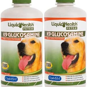 LIQUIDHEALTH 32 Oz K9 Liquid Glucosamine for Dogs, Puppies and Senior Canines - Chondroitin, MSM, Hyaluronic Acid – Joint Health, Dog Vitamins Hip Joint Juice, Dog Joint Oil (2-Pack)