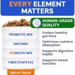 BARK&SPARK Dog Probiotics & Digestive Enzymes (Gut Health) Allergy & Itchy Skin - Pet Diarrhea Gas Treatment Upset Stomach Relief Pill, Digestion Health Prebiotic Supplement Tummy Treat (120Ct Bacon) - Image 3
