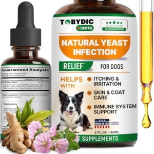 Natural Dog Yeast Infection Relief - Itchy Skin & Ear Treatment - Reduces Irritation & Relieves Itching and Allergy - Herbal Medicine Drops Supplement - Made in USA