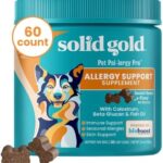 Solid Gold Dog Allergy Chews - Itch Relief with Wild Alaskan Salmon Oil, Colostrum & Beta Glucan - Anti-Itch for Seasonal Allergies - Bacon Flavor - 60 Count