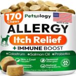 Dog Allergy Relief Chews - 170 Dog Allergy Chews - Itch Relief for Dogs - Omega 3 Fish Oil, Probiotics for Itchy Skin & Hot Spots Allergies, Paw Licking - Dry Skin & Coat Supplement - Immune Health