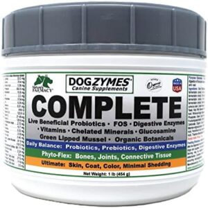 Dogzymes Complete - Probiotics, prebiotics, Glucosamine, Chondroitin, MSM and Hyaluronic Acid, Complete Skin and Coat Care (1 Pound)
