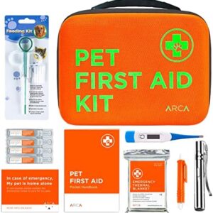 Cat & Dog First Aid Kit - High Visibility Reflective Zipper with Fluorescent Letter Print - 108 pcs with Dog Thermometer, Emergency Card & Pet First Aid Kit Manual Book