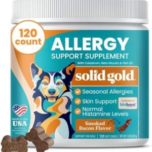 Solid Gold Dog Allergy Relief Chews - Wild Alaskan Salmon Oil for Dogs - Bacon Flavor - 120 Ct - Dog Allergy Chews, 120 Count