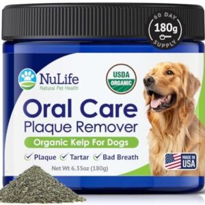Dog Teeth Cleaning Powder, Dog Plaque and Tartar Remover, Bad Breath Treatment for Dogs with USDA Organic Sea Kelp Powder, Dog Dental Care Made Easy, for All Ages, 6oz