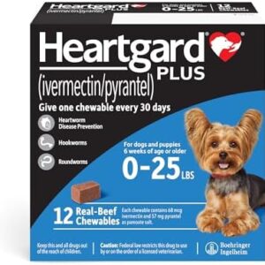 HEARTGARD® Plus (ivermectin/pyrantel) Real-Beef Chewables for Dogs up to 25 lbs (Blue Box) 12 Month Supply of Chews (Heartworm Disease Preventive)
