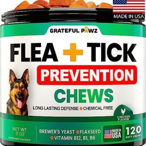 Flea and Tick Prevention for Dogs Chewables - Made in USA - Natural Flea and Tick Chews Supplement - Oral Pills for Dogs - Pest Defense - All Breeds and Ages - 120 Soft Tablets