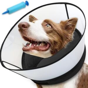 2-in-1 Inflatable Dog Cone Collar with Detachable Anti-Licking Shield, Soft Adjustable Elizabethan Collar for Dogs After Surgery (L, Black)