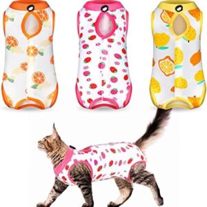 Nuanchu 3 Pieces Cat Recovery Suit Kitten Recovery Suit E-Collar Alternative for Cats and Dogs Abdominal Skin Anti Licking Pajama Clothes Sets(Fruit Pattern,Medium)