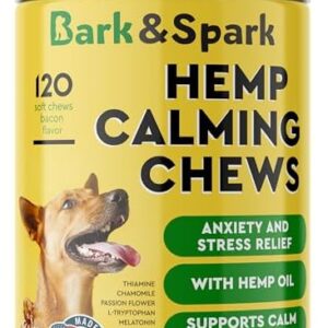 BARK&SPARK Calming Hemp Treats for Dogs - Made in USA with Hemp Oil - Anxiety Relief - Separation Aid - Stress Relief During Fireworks, Storms, Thunder - Aggressive Behavior, Barking - 120 Soft Chews