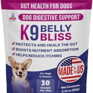 K9 Belly Bliss, All-Natural Gut Health for Dogs, Vet Approved Prebiotic for Dogs for Daily Digestive Support and Dog Constipation Relief, Easy to Use Topper for Dry and Wet Food, 30 Scoops.
