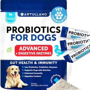 Probiotic Powder for Dogs - Support Gut Health, Itchy Skin, Allergies, Immunity, Yeast Balance - Dog Probiotics and Digestive Enzymes with Prebiotics - Reduce Diarrhea, Gas - 30 Probiotic Sticks