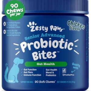 Zesty Paws Probiotics for Dogs - Digestive Enzymes for Gut Flora, Digestive Health, Diarrhea & Bowel Support - Clinically Studied DE111 - Dog Supplement Soft Chew for Pet Immune System - Adv, 90ct