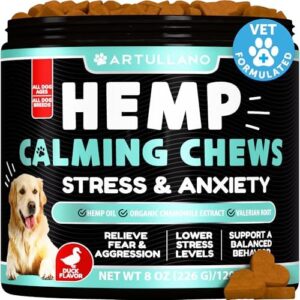 Hemp Calming Chews for Dogs - Dog Calming Chews - Dog Anxiety Relief Treats with Hemp Oil, Turmeric, Valerian, Ginger - Health and Wellness Supplements for Dogs - Hip and Joint Support - 120 Treats