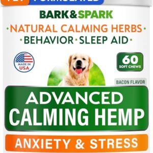 BARK&SPARK Advanced Calming Hemp Treats for Dogs - Hemp Oil + Melatonin - Anxiety Relief - Separation Aid - Stress Relief During Fireworks, Storms - Aggressive Behavior, Barking - 60Chews