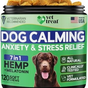 Hemp Calming Chews for Dogs - Dog Calming Chews - Anxiety Relief Treats with Melatonin - Advanced Stress Relief, Separation Aid, Barking, Thunder, Fireworks, Travel - Made in USA - 120 Soft Chews