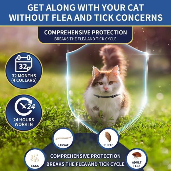 4 Pack Flea Collar for Cats, 32 Months Flea and Tick Prevention for Cats, Waterproof Cat Flea Collar, Natural Cat Flea and Tick Treatment, Adjustable Flea and Tick Collar for Cats Kittens(4 Colors) - Image 2