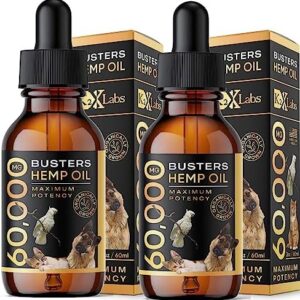 Buster's Organic Hemp Oil Large 60 Milliliters 2Pack 4Month Supply for Dogs Cats Max Potency Made in USA Omega Rich 3 6 and 9 Hip and Joint Health, Natural Relief, Calming