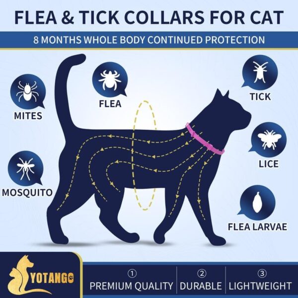 4 Pack Flea Collar for Cats, 32 Months Flea and Tick Prevention for Cats, Waterproof Cat Flea Collar, Natural Cat Flea and Tick Treatment, Adjustable Flea and Tick Collar for Cats Kittens(Pink&Purple) - Image 2