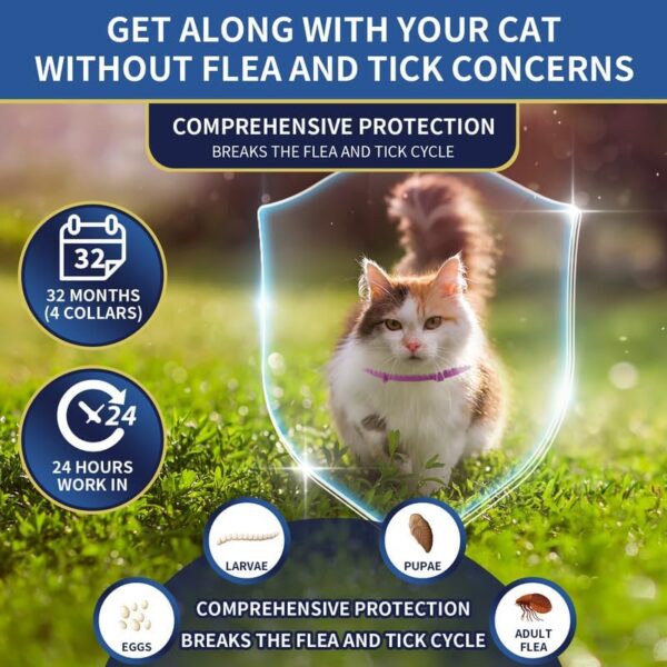 4 Pack Flea Collar for Cats, 32 Months Flea and Tick Prevention for Cats, Waterproof Cat Flea Collar, Natural Cat Flea and Tick Treatment, Adjustable Flea and Tick Collar for Cats Kittens(Pink&Purple) - Image 3