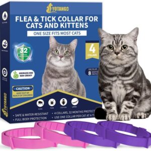 4 Pack Flea Collar for Cats, 32 Months Flea and Tick Prevention for Cats, Waterproof Cat Flea Collar, Natural Cat Flea and Tick Treatment, Adjustable Flea and Tick Collar for Cats Kittens(Pink&Purple)